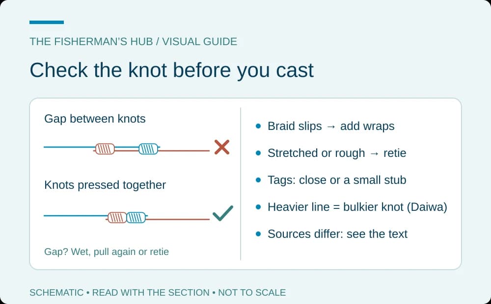Two knots with a gap compared with two knots pressed together, plus a fix list