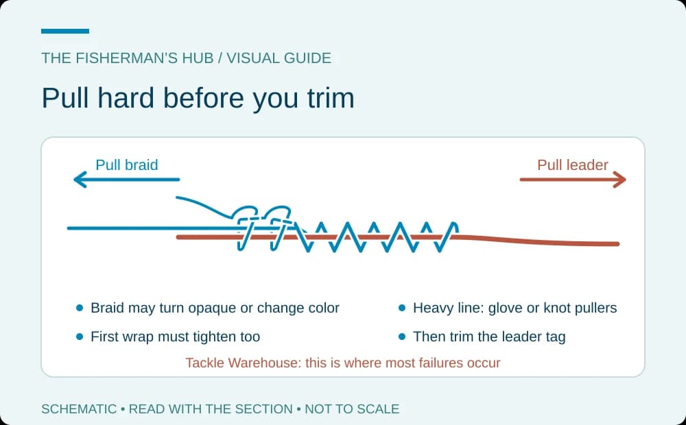 Braid and leader pulled in opposite directions while the grip wraps tighten onto the leader
