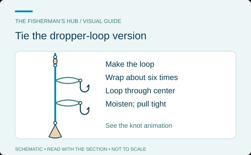 Leader with two short side loops and hooks above the bottom sinker connection