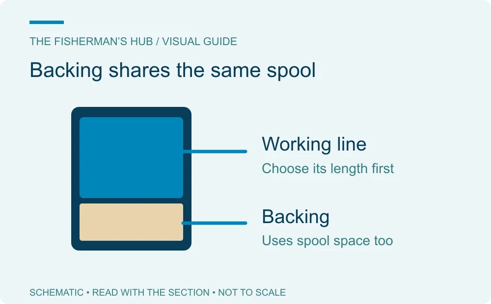 Conceptual spool cross-section with working main line above a separate backing layer