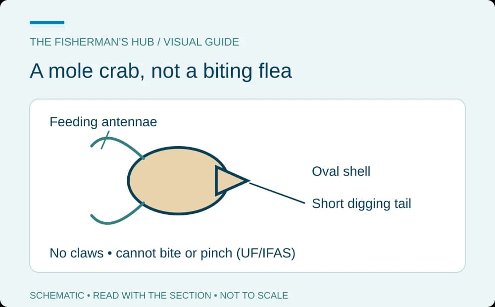 Clawless oval mole crab with feeding antennae and a short digging tail