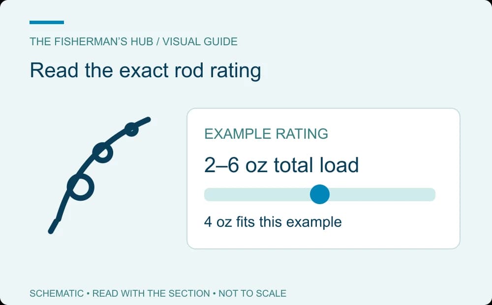 Illustrated rod next to a hypothetical 2 to 6 ounce casting range with a 4 ounce total load inside that range